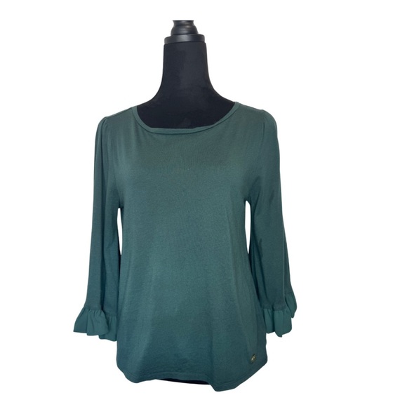 Michael Kors Ruffle Long Sleeve Top Green - Picture 2 of 9